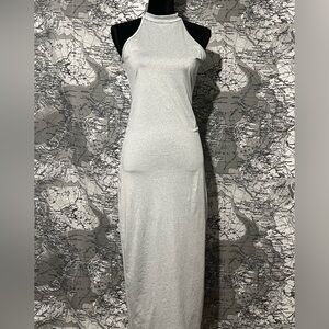 Large Daisy Silver Sleeveless Maxi Dress